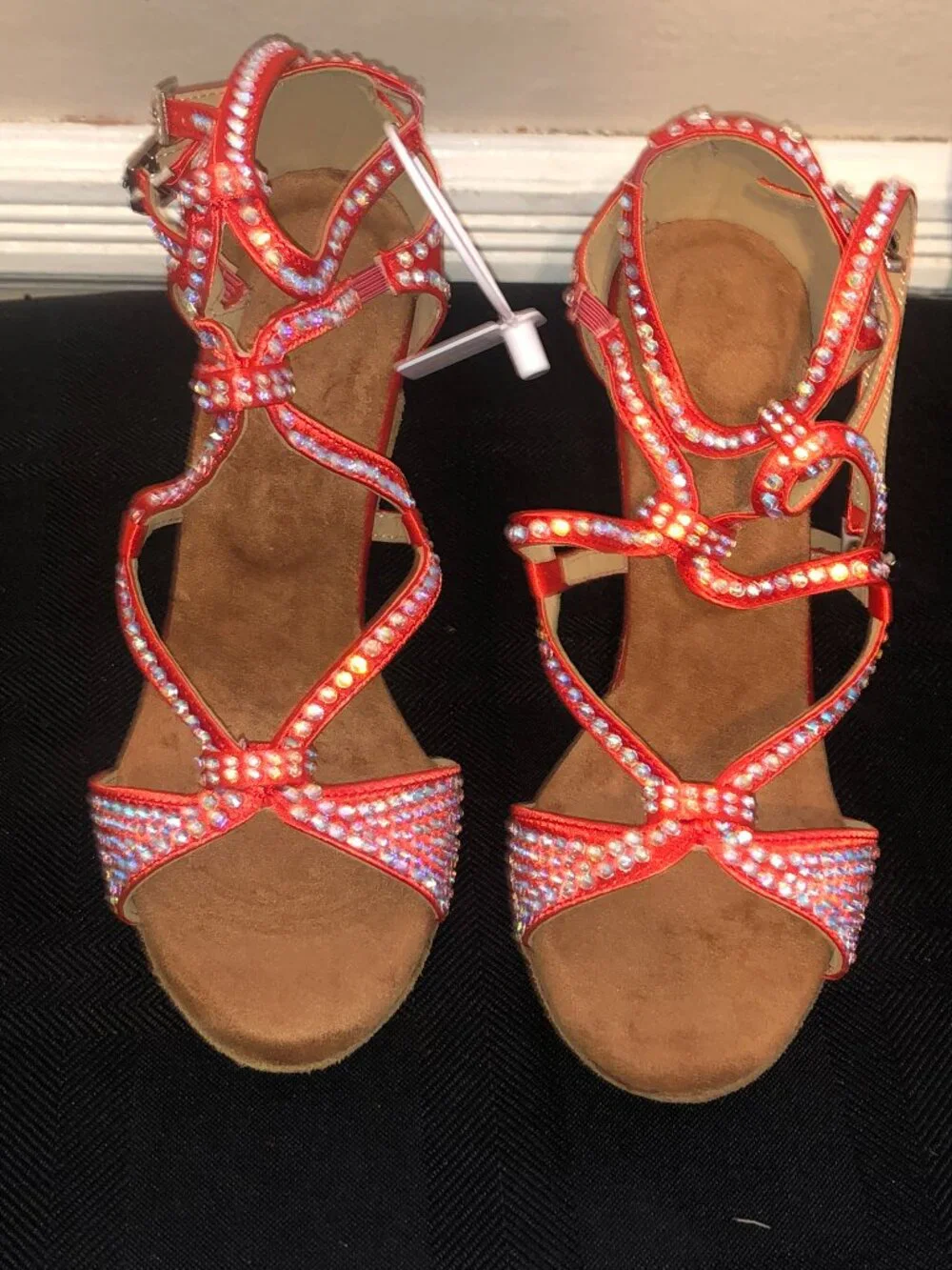 Dance and Sway Tangerine Rhinestone Latin Dance Shoes 7-7.5